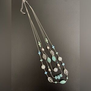 Elegant Silver and Blue Multi-Strand Necklace